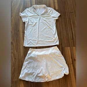 Puma White Swirl Pattern Golf Matching Set Skirt/Scort and collar shirt